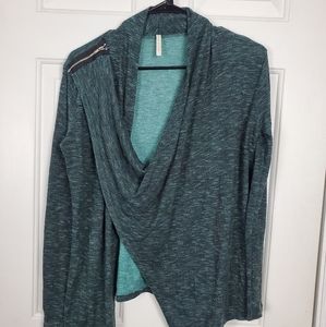 Heathered green cardigan with zipper closure